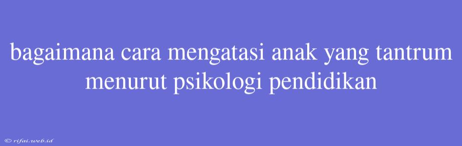 Bagaimana Cara Mengatasi Anak Yang Tantrum Menurut Psikologi Pendidikan