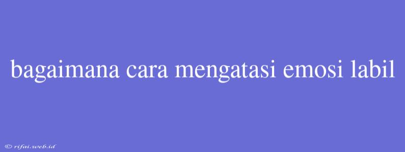 Bagaimana Cara Mengatasi Emosi Labil