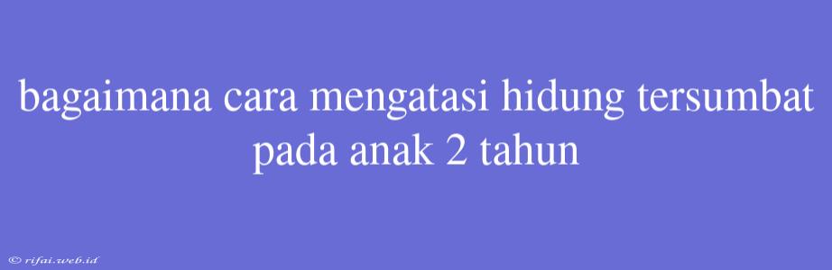 Bagaimana Cara Mengatasi Hidung Tersumbat Pada Anak 2 Tahun