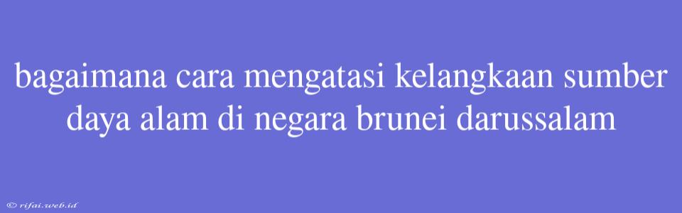 Bagaimana Cara Mengatasi Kelangkaan Sumber Daya Alam Di Negara Brunei Darussalam