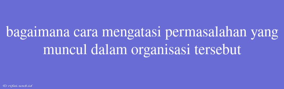 Bagaimana Cara Mengatasi Permasalahan Yang Muncul Dalam Organisasi Tersebut