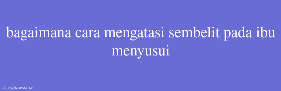 Bagaimana Cara Mengatasi Sembelit Pada Ibu Menyusui