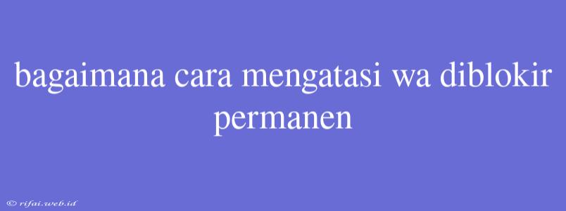 Bagaimana Cara Mengatasi Wa Diblokir Permanen