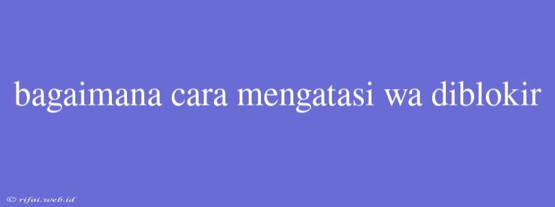 Bagaimana Cara Mengatasi Wa Diblokir