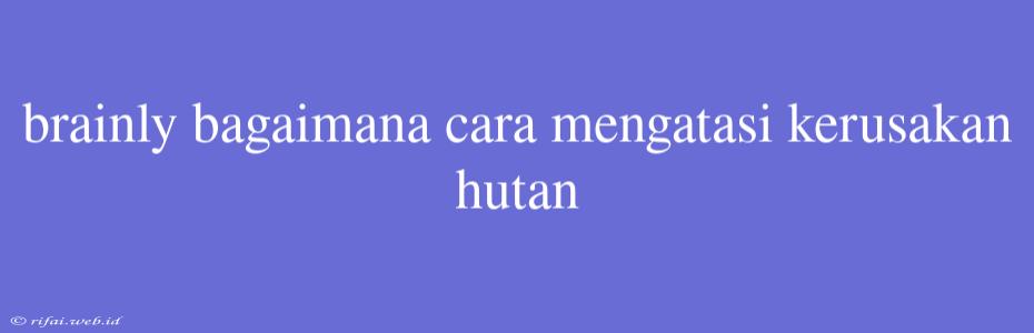 Brainly Bagaimana Cara Mengatasi Kerusakan Hutan