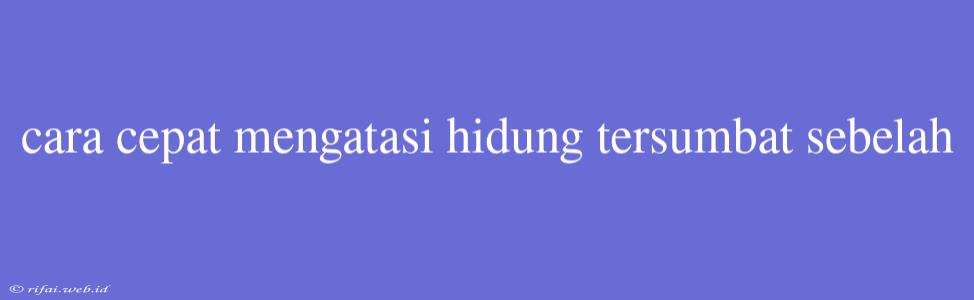 Cara Cepat Mengatasi Hidung Tersumbat Sebelah