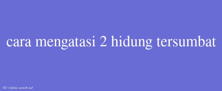 Cara Mengatasi 2 Hidung Tersumbat