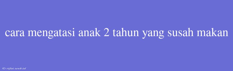 Cara Mengatasi Anak 2 Tahun Yang Susah Makan