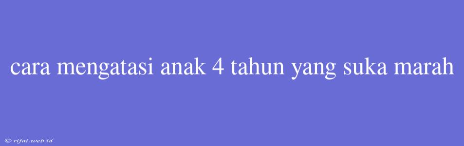 Cara Mengatasi Anak 4 Tahun Yang Suka Marah