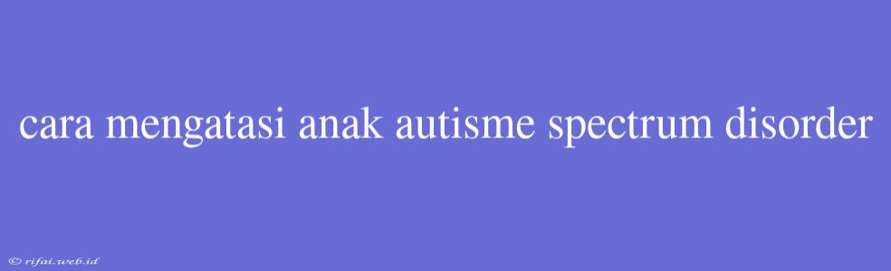 Cara Mengatasi Anak Autisme Spectrum Disorder