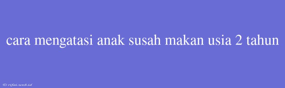 Cara Mengatasi Anak Susah Makan Usia 2 Tahun