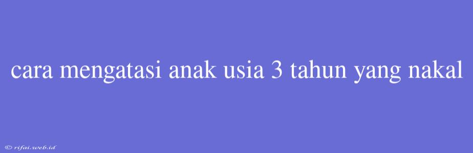 Cara Mengatasi Anak Usia 3 Tahun Yang Nakal