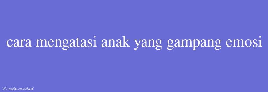 Cara Mengatasi Anak Yang Gampang Emosi