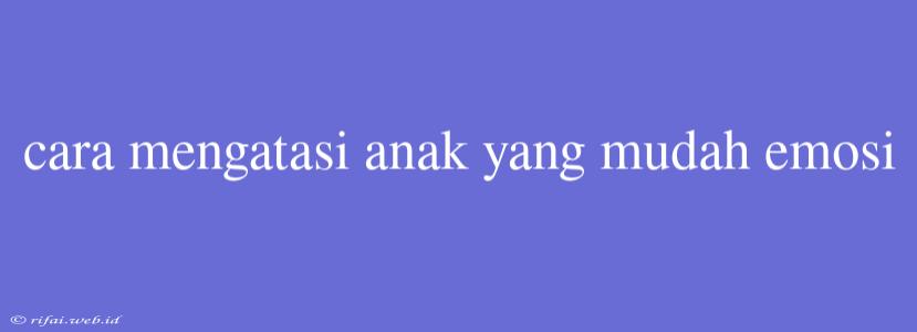 Cara Mengatasi Anak Yang Mudah Emosi