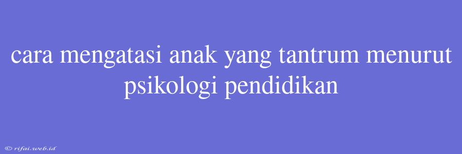 Cara Mengatasi Anak Yang Tantrum Menurut Psikologi Pendidikan