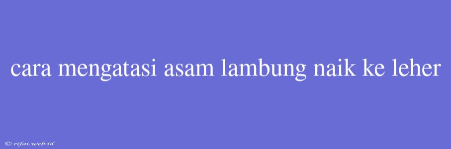 Cara Mengatasi Asam Lambung Naik Ke Leher