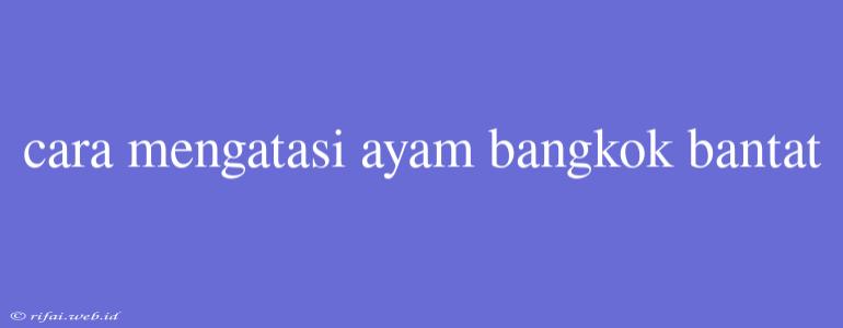 Cara Mengatasi Ayam Bangkok Bantat