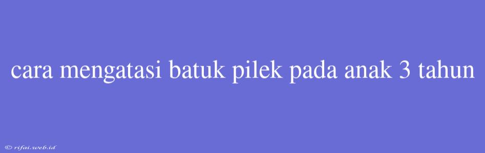 Cara Mengatasi Batuk Pilek Pada Anak 3 Tahun