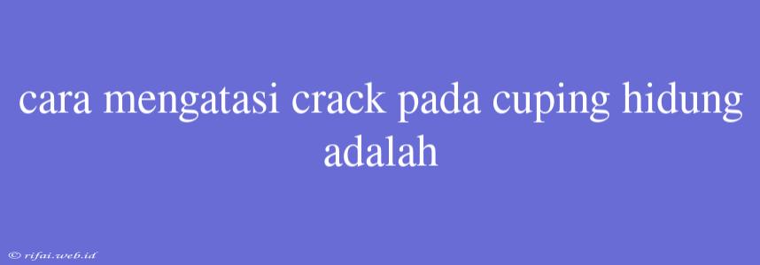 Cara Mengatasi Crack Pada Cuping Hidung Adalah