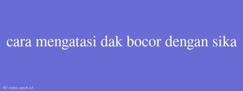 Cara Mengatasi Dak Bocor Dengan Sika