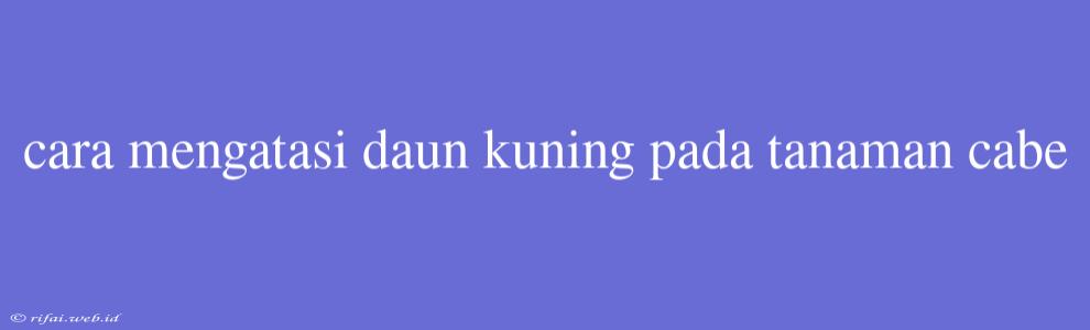 Cara Mengatasi Daun Kuning Pada Tanaman Cabe