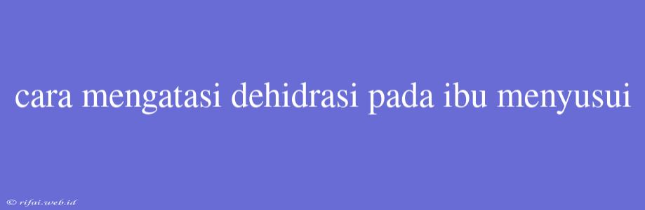 Cara Mengatasi Dehidrasi Pada Ibu Menyusui