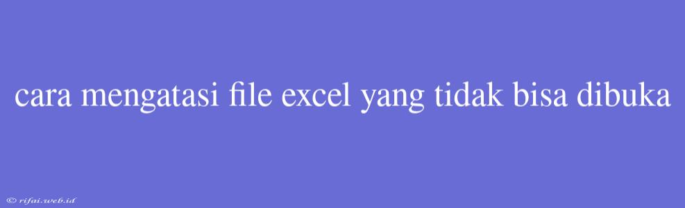 Cara Mengatasi File Excel Yang Tidak Bisa Dibuka