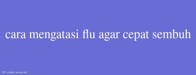 Cara Mengatasi Flu Agar Cepat Sembuh