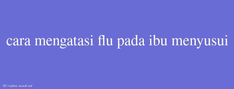 Cara Mengatasi Flu Pada Ibu Menyusui