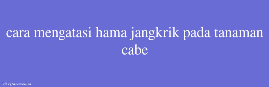 Cara Mengatasi Hama Jangkrik Pada Tanaman Cabe