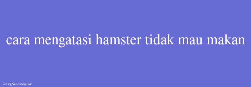 Cara Mengatasi Hamster Tidak Mau Makan