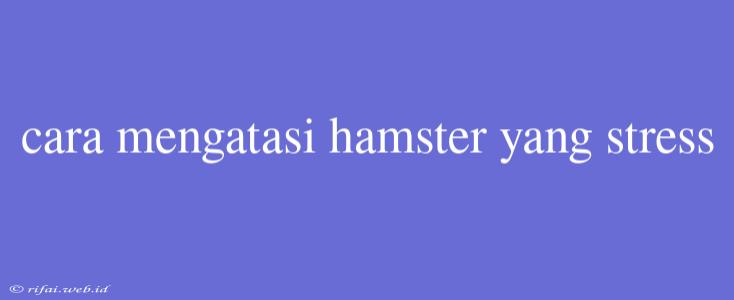 Cara Mengatasi Hamster Yang Stress