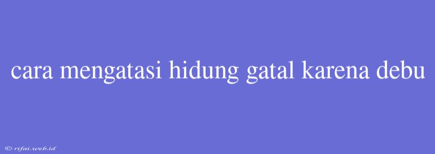 Cara Mengatasi Hidung Gatal Karena Debu