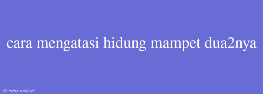 Cara Mengatasi Hidung Mampet Dua2nya