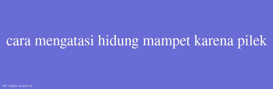 Cara Mengatasi Hidung Mampet Karena Pilek