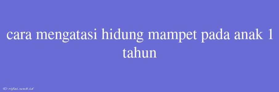 Cara Mengatasi Hidung Mampet Pada Anak 1 Tahun