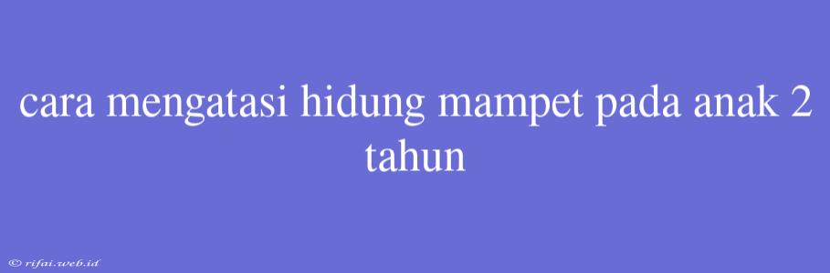 Cara Mengatasi Hidung Mampet Pada Anak 2 Tahun