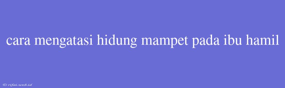 Cara Mengatasi Hidung Mampet Pada Ibu Hamil