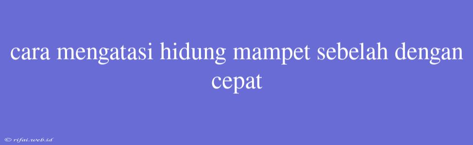 Cara Mengatasi Hidung Mampet Sebelah Dengan Cepat