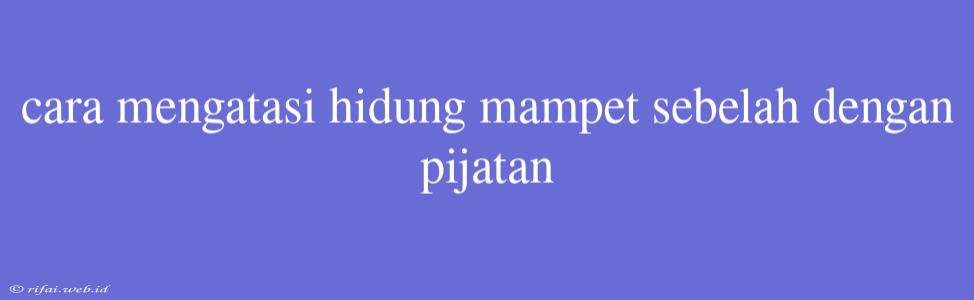 Cara Mengatasi Hidung Mampet Sebelah Dengan Pijatan