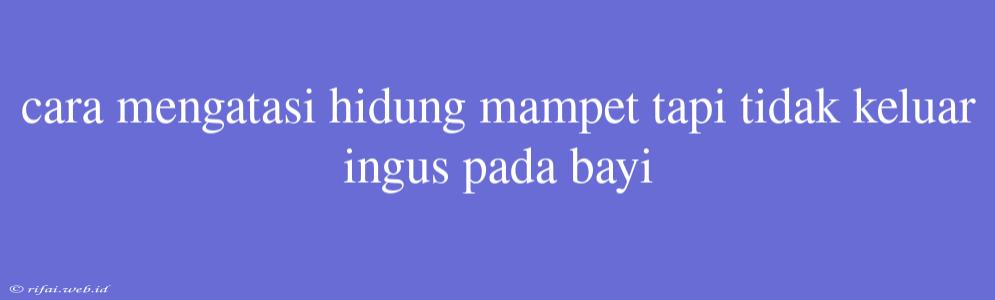 Cara Mengatasi Hidung Mampet Tapi Tidak Keluar Ingus Pada Bayi