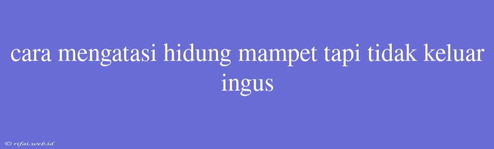 Cara Mengatasi Hidung Mampet Tapi Tidak Keluar Ingus