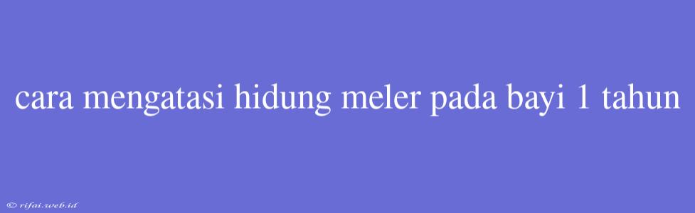 Cara Mengatasi Hidung Meler Pada Bayi 1 Tahun