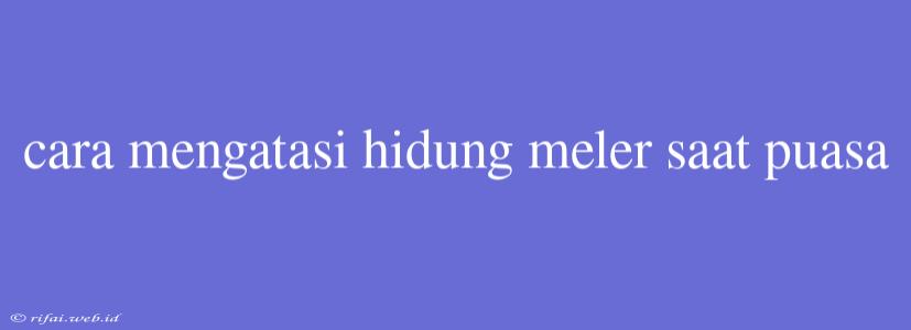 Cara Mengatasi Hidung Meler Saat Puasa