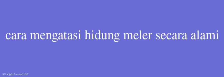 Cara Mengatasi Hidung Meler Secara Alami