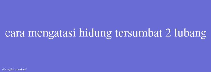 Cara Mengatasi Hidung Tersumbat 2 Lubang