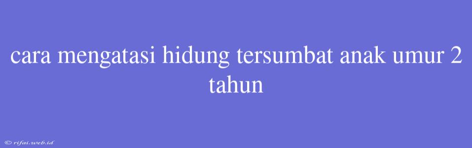 Cara Mengatasi Hidung Tersumbat Anak Umur 2 Tahun