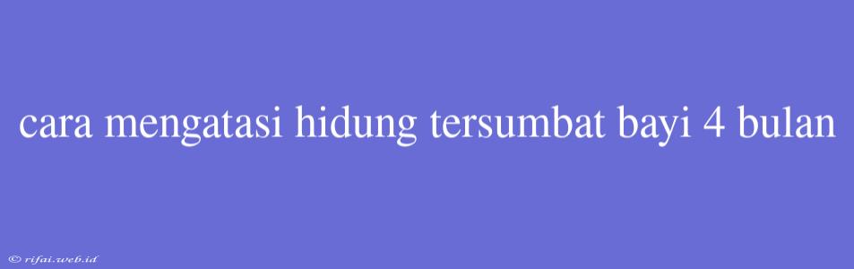 Cara Mengatasi Hidung Tersumbat Bayi 4 Bulan