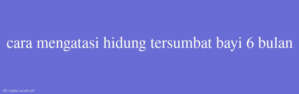 Cara Mengatasi Hidung Tersumbat Bayi 6 Bulan