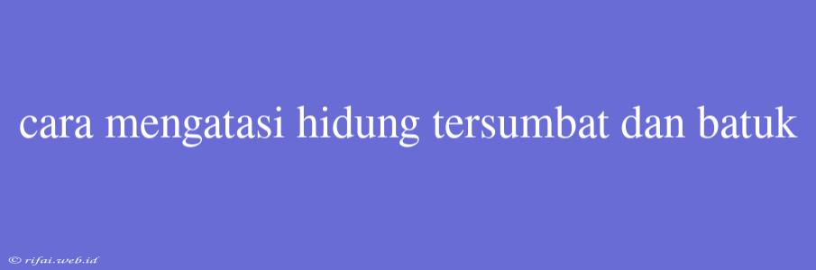 Cara Mengatasi Hidung Tersumbat Dan Batuk